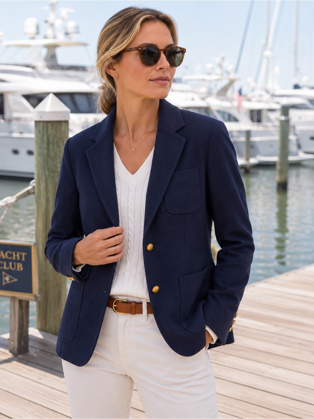 Lauren Ralph Lauren Navy Wool Cashmere Gold Button Blazer Jacket 8P Petite